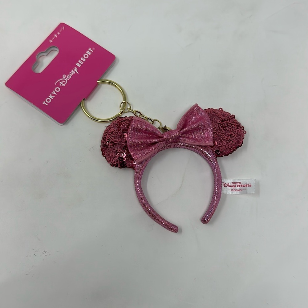 NWT Disney hot Pink sequin ears keychain Minnie headband for labubu